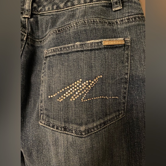 MICHAEL KORS WOMENS DISTRESSED STRETCH BOOT CUT FLARE DENIM BLUE JEANS SIZE 6 - Picture 8 of 9